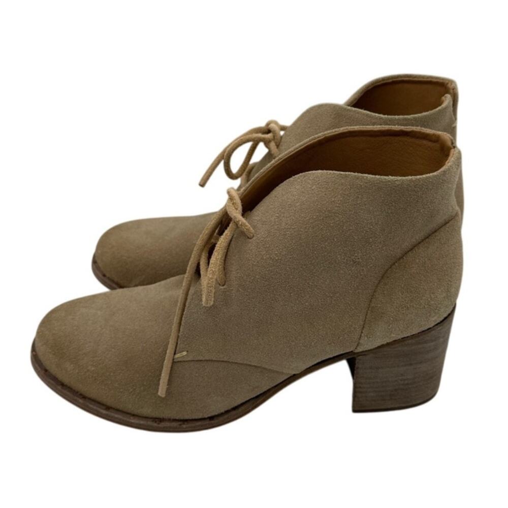 Beek x Anthropologie Songlark Ankle Boots Stone Taupe Suede Lace Up Heel Sz 9.5
